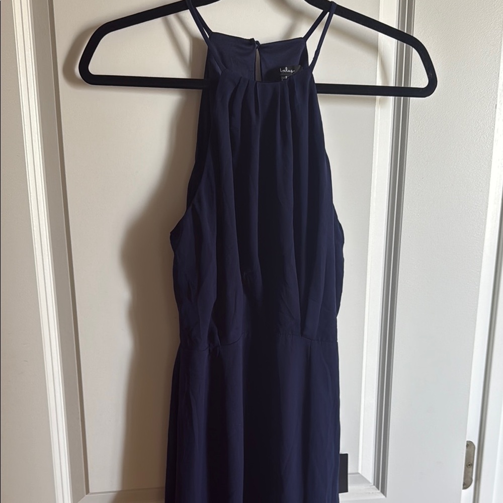 Lulu's- Dreamy Date Night Navy Blue Sleeveless Midi Dress